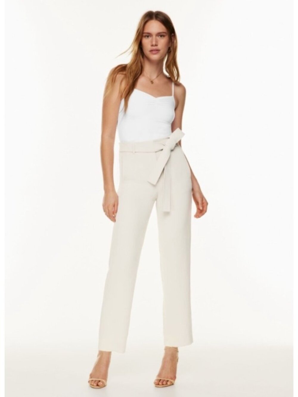 Aritzia Wilfred Tie-Front Straight-Leg High-Rise Cream Pants 6 Business Casual